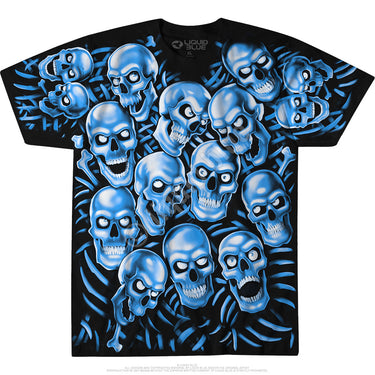 Skull Pile Blue Glow In The Dark T-shirt - Black