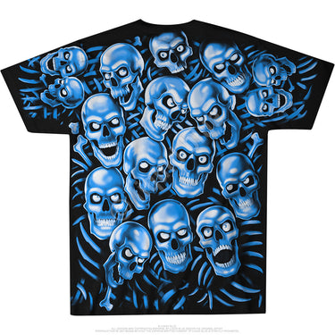 Skull Pile Blue Glow In The Dark T-shirt - Black