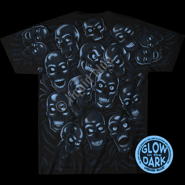 Skull Pile Blue Glow In The Dark T-shirt - Black