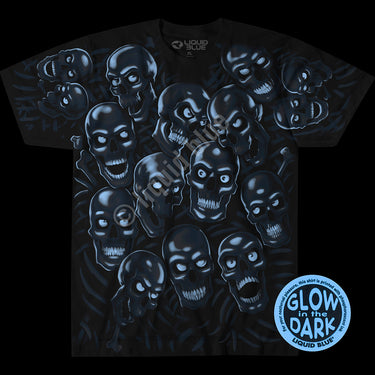 Skull Pile Blue Glow In The Dark T-shirt - Black
