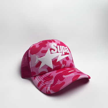 Supa Puff Sta' Trucker Hat - Neon Pink Camo