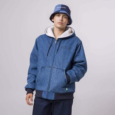Colton Sherpa Fleece Lined Hooded Zip Denim Jacket - Blue
